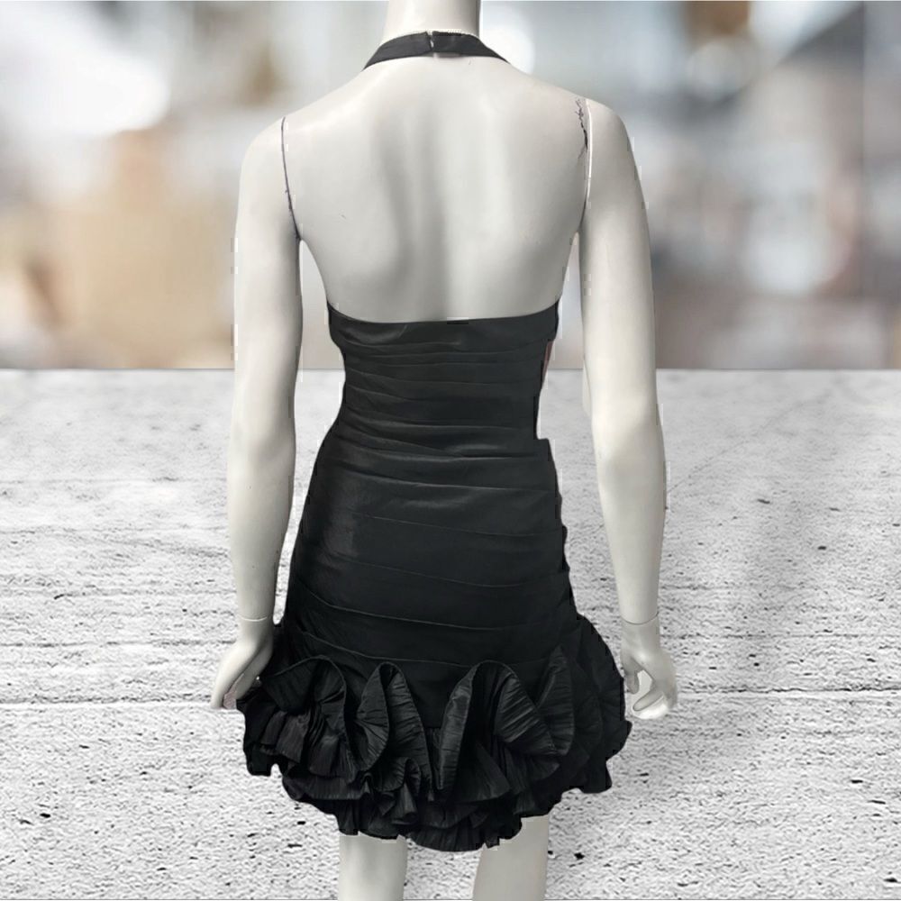 JS Collections Black Halter Neck Ruffle Bottom Mini Dress - Picture 3 of 6